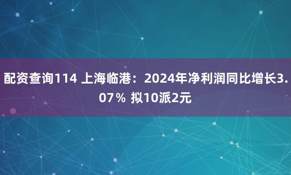 配资查询114 上海临港：2024年净利润同比增长3.07％ 拟10派2元