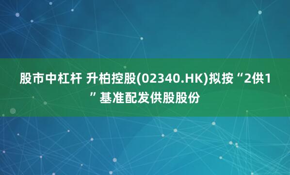 股市中杠杆 升柏控股(02340.HK)拟按“2供1”基准配发供股股份