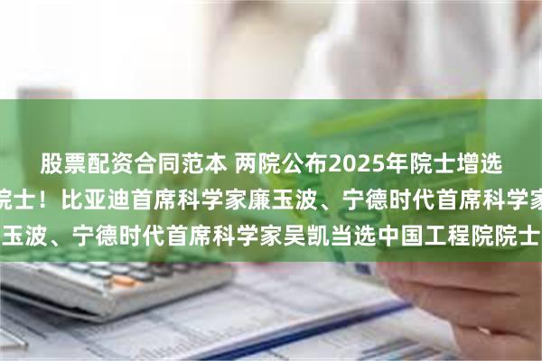 股票配资合同范本 两院公布2025年院士增选结果，汽车业新增两位院士！比亚迪首席科学家廉玉波、宁德时代首席科学家吴凯当选中国工程院院士